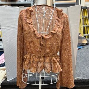 Self E Floral Ruffle Blouse - Brown